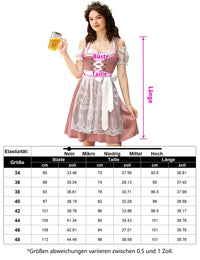 Set Dirndl da donna Garvee, 3 pezzi, con grembiule, camicetta e vestito per l'Oktoberfest e le feste, rosa C, taglia 40