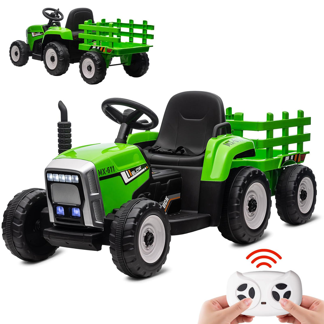 Trattore elettrico Garvee a batteria, giocattolo per bambini, verde, con struttura sicura per i bambini e ruote robuste, per divertirsi dai 3 anni in su, sia all'interno che all'esterno.