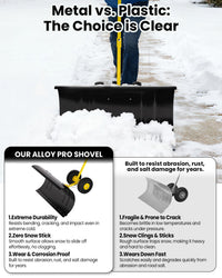 Pala da neve Garvee con ruote, lama in acciaio da 29", regolabile in 5 posizioni, impugnatura ergonomica per vialetto e giardino, base in plastica, nera