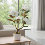Garvee 2 Confezione Alberi Artificiali Magnolia 60 cm Realistici con Vaso in Cemento Bianco per Decorazione Casa Ufficio Matrimonio - Bianco