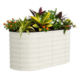 Garvee Vasca da Giardino Sopraelevata Ovale in Acciaio Galvanizzato Beige 120x60x60cm per Verdure Fiori Erbe all'Aperto - Beige con strisce anti-taglio