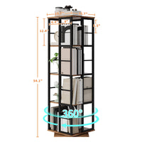 Libreria girevole Garvee, scaffale angolare a 4 ripiani con funzione di rotazione a 360°, struttura in metallo industriale, marrone, soggiorno e ufficio, 54 pollici