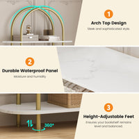 Scaffale ad arco Garvee da 71" con struttura in metallo a 5 ripiani, colore bianco marmo dorato, per soggiorno, ufficio, camera da letto, robusto e sicuro.