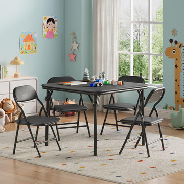 Set tavolo e sedie per bambini Garvee da 5 pezzi, pieghevole, in metallo robusto e pelle PU, per camerette e uso esterno