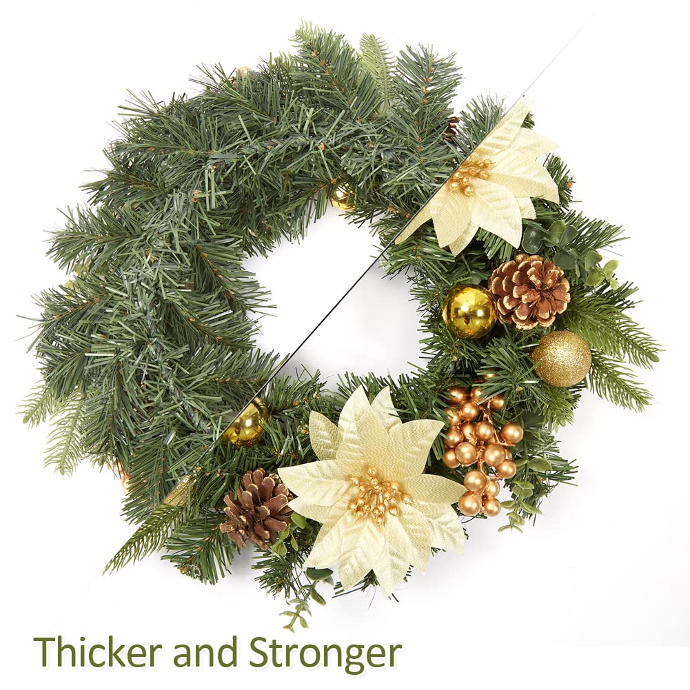 Ghirlanda natalizia Garvee da 16 pollici con palline di fiori, coni e bacche per porta, parete, finestra, camino, esterno e interno, PVC, resistente, verde rosso