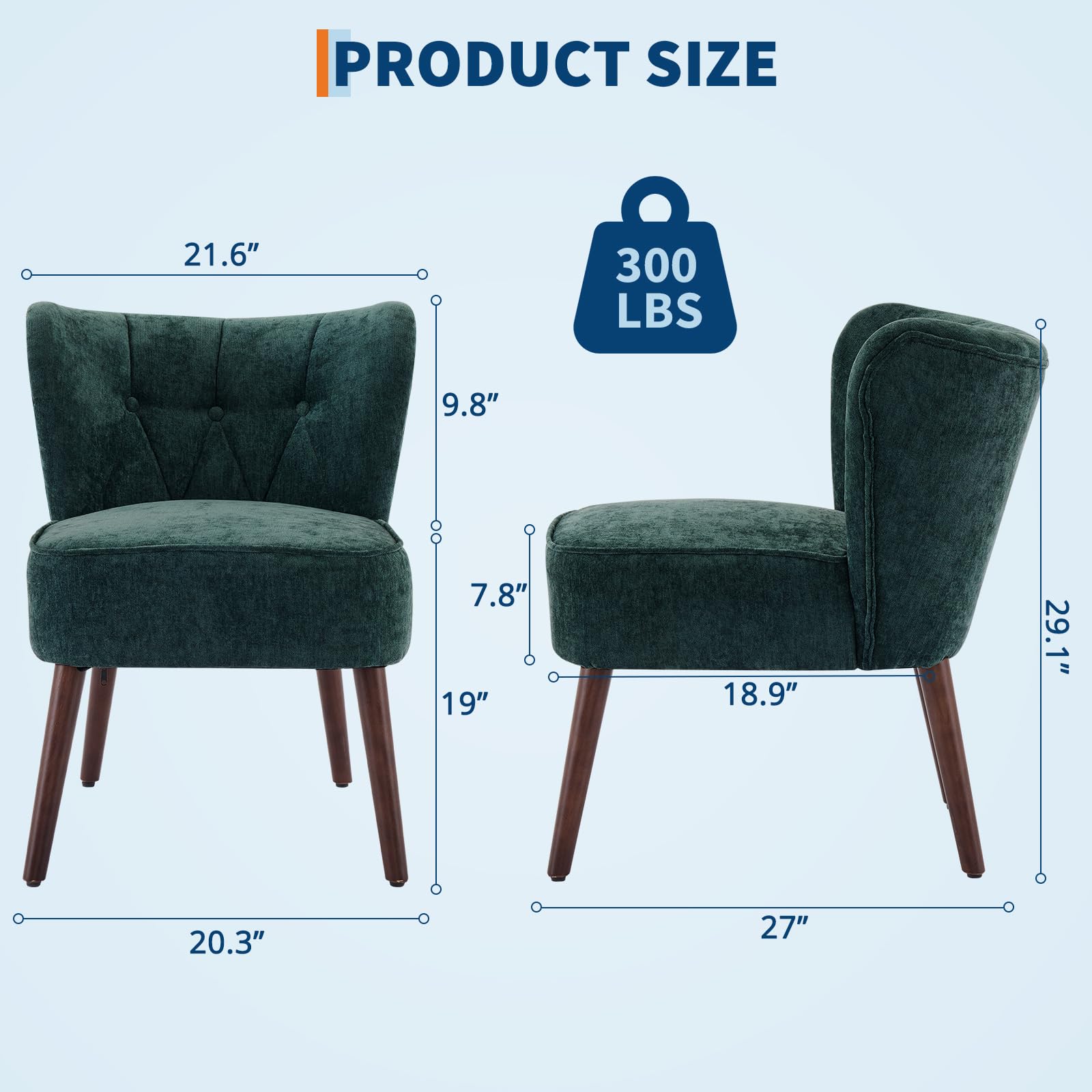 Poltrona Garvee Accent Chair senza braccioli con gambe in legno, imbottita in tessuto trapuntato, ergonomica, robusta, versatile, per soggiorno, camera da letto, multicolore