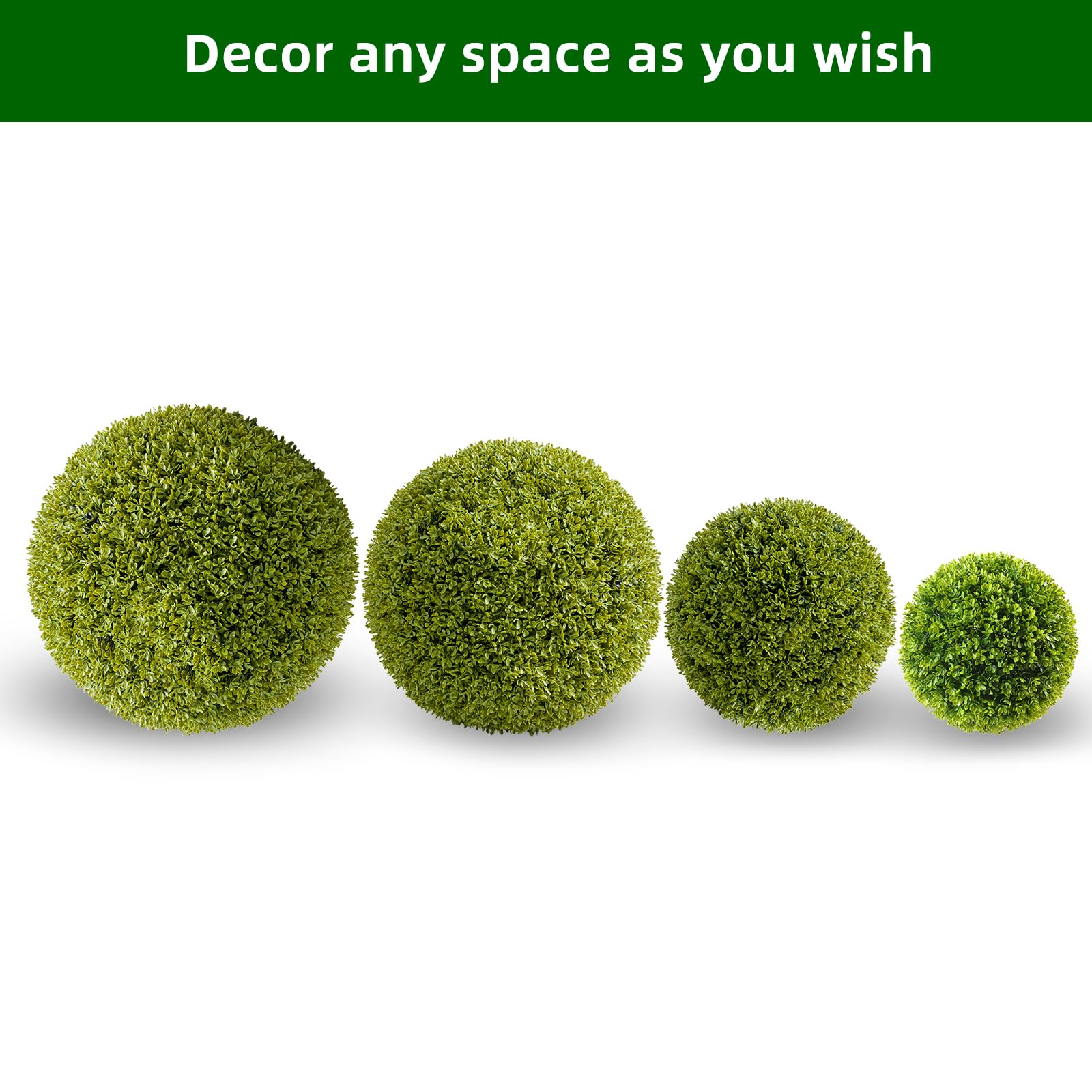 Set di palline di Garvee artificiale da 21,7 pollici, resistenti ai raggi UV, uso manuale, materiale PE, per uso interno ed esterno, verde, con tutti i