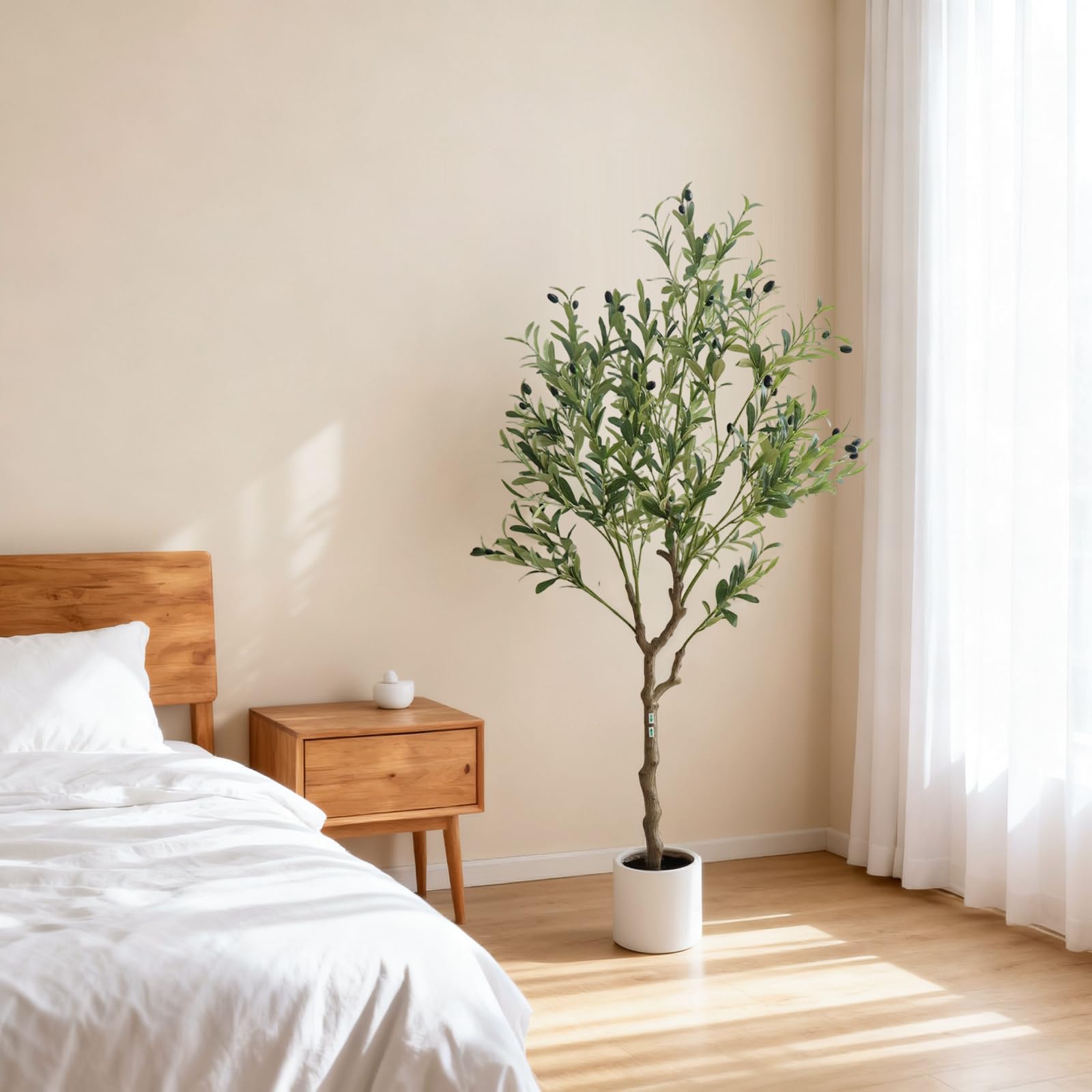 Albero di ulivo artificiale Garvee da 150 cm, vaso bianco, decorazione per interni, soggiorno, ufficio e giardino