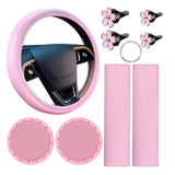 Coprivolante per auto Garvee con fiori, antiscivolo, traspirante, in similpelle, per uso quotidiano e viaggi, 37-38 cm, multicolore - Rosa