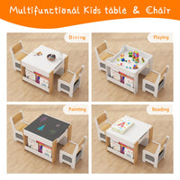 Garvee Set Tavolo e Sedie per Bambini 4 in 1 Tavolo Attività con Contenitore, Legno, Multifunzionale, Sicuro, per la Cameretta dei Bambini