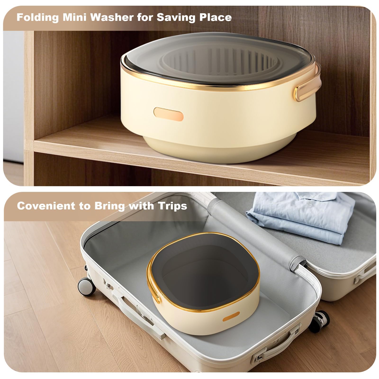 Lavatrice da campeggio Garvee Mini Lave-Linge da 13 litri con scolapiatti, motore silenzioso, ABS robusto, pieghevole per viaggi e campeggio, compatta, bianca