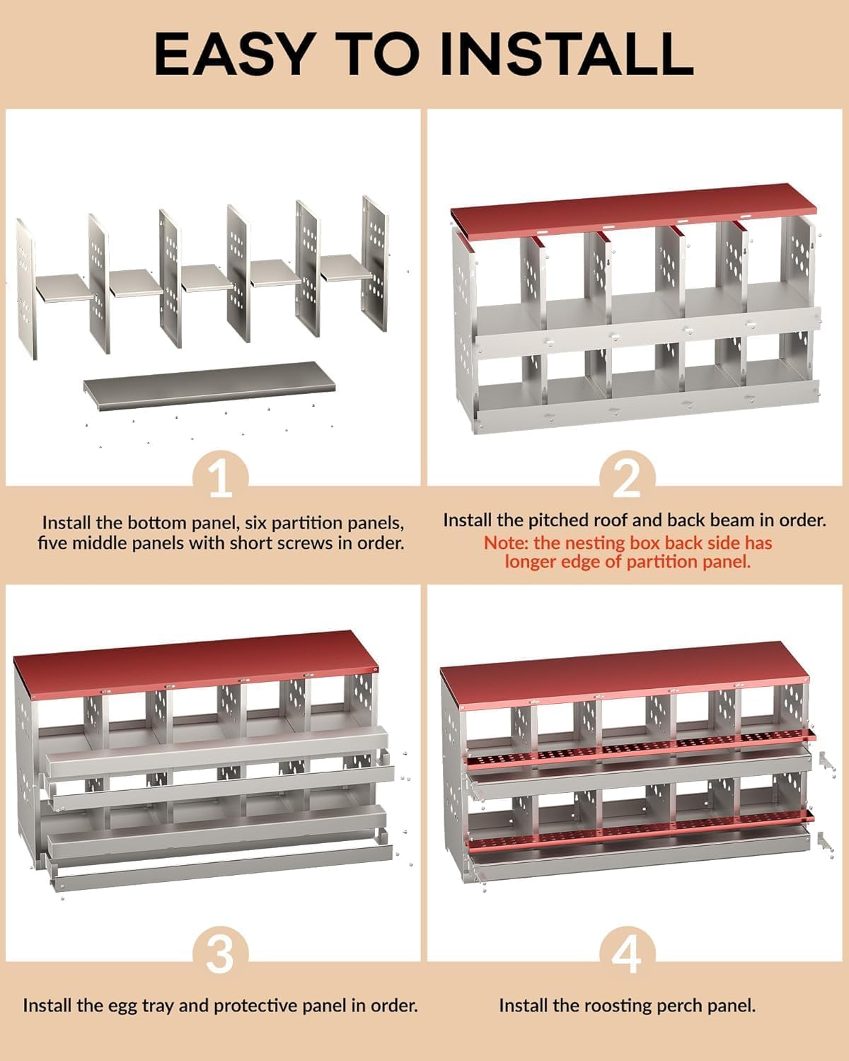 Nidi per polli in metallo Garvee, 10 fori, impermeabili, antiruggine, con ventilazione, trespolo per pollaio, durevoli