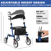 Garvee Rollator pieghevole e sedia da trasporto 2 in 1, capacità di carico di 136 kg, rollator per tutti i terreni con doppio sistema frenante e borsa portaoggetti, telaio in alluminio leggero per anziani, shopping, uso esterno