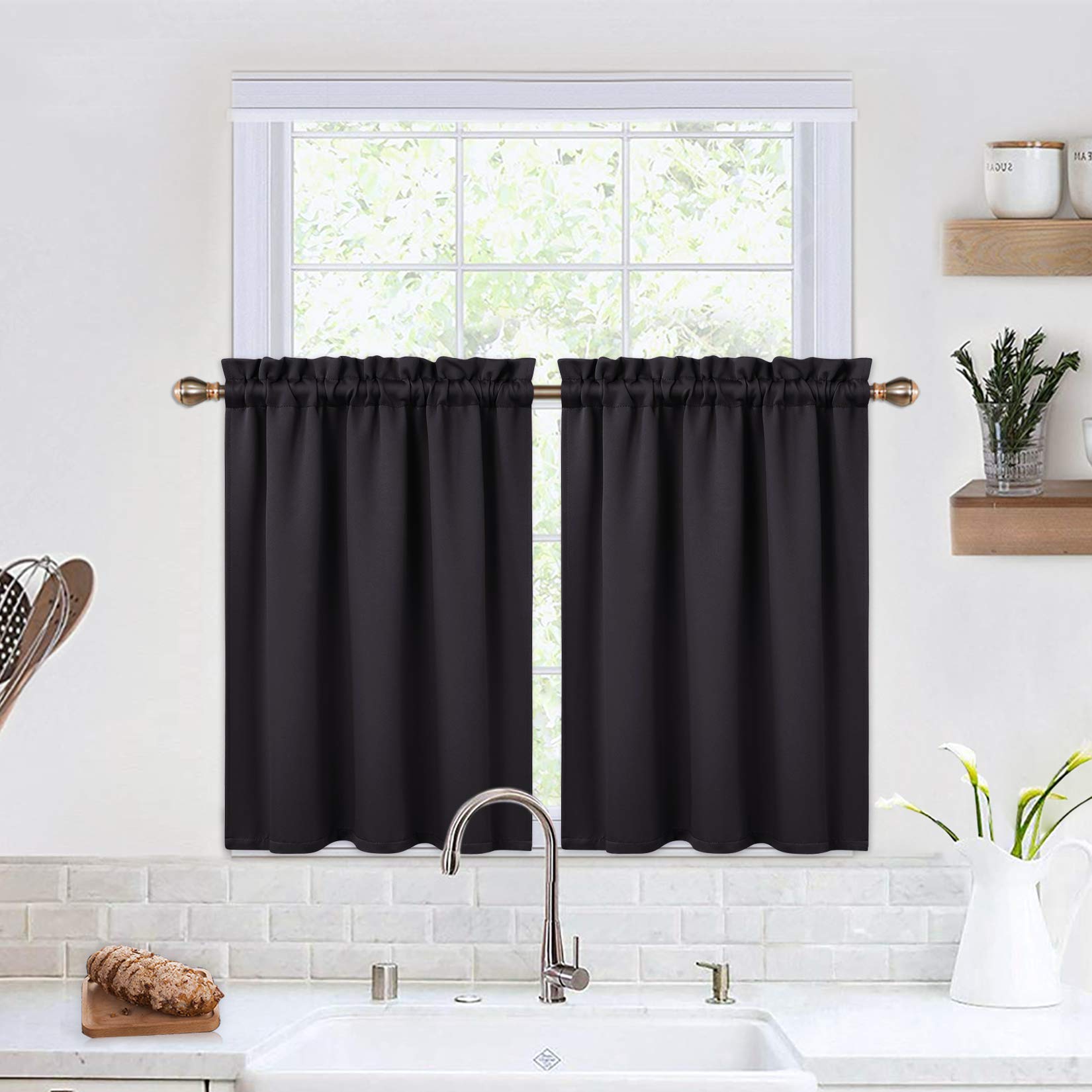 Garvee 2 pezzi mantovane oscuranti per finestre, soggiorno, cucina, camera da letto, mantovane termoisolanti per finestre, nero, 26×30 pollici