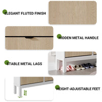 Scarpiera scanalata Garvee con 4 cassetti a scomparsa, organizer per scarpe stretto in legno, gambe in metallo, stile rustico moderno, bianco e rovere, salvaspazio per corridoio