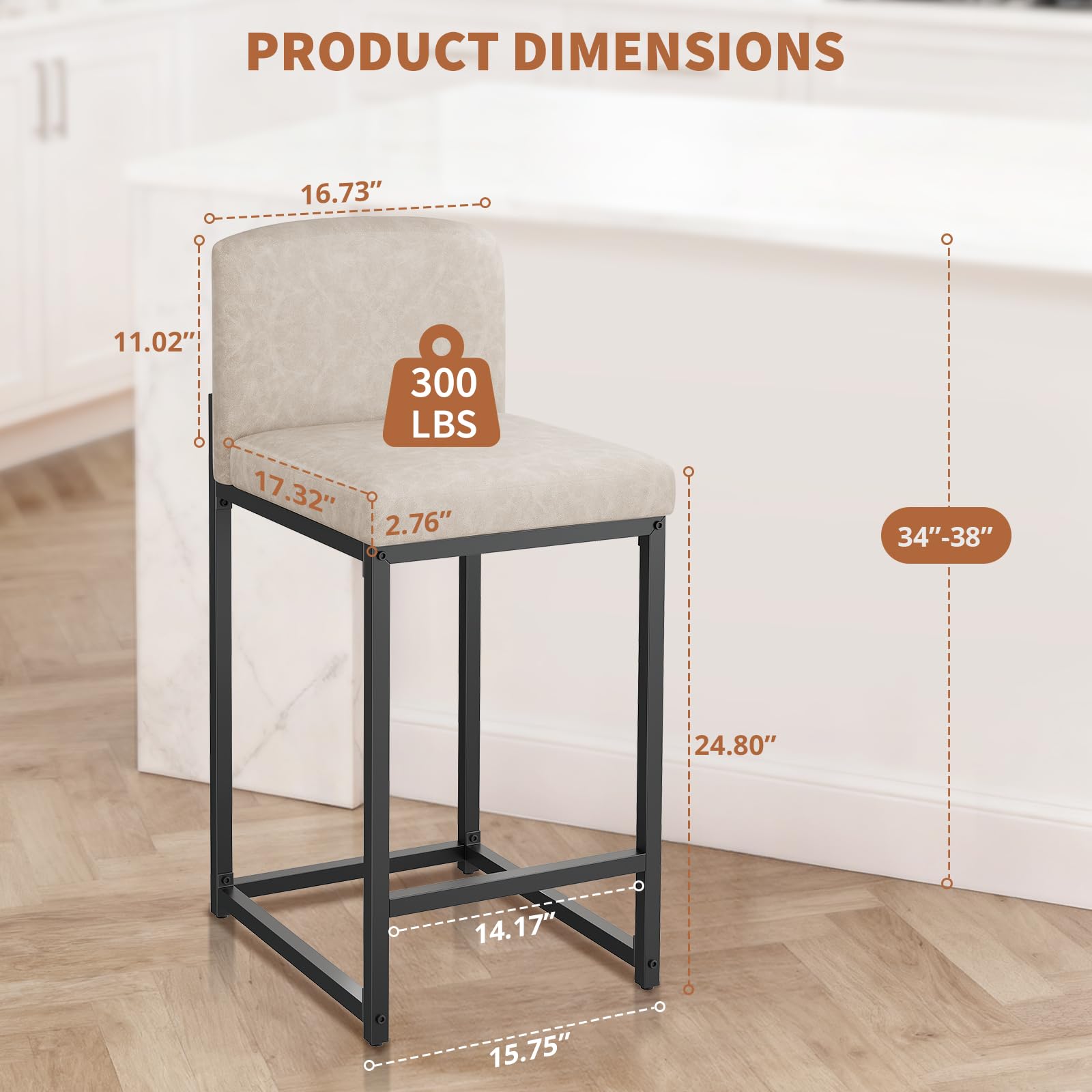 Set di 2 sgabelli da bar Garvee moderni con schienale e poggiapiedi, altezza regolabile, beige, isola cucina e sala da pranzo