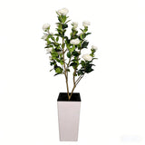Garvee Albero di Gomma Artificiale con Fiori Rossi 150 cm in Vaso Bianco per Soggiorno e Ufficio Realistico Facile da Curare - White