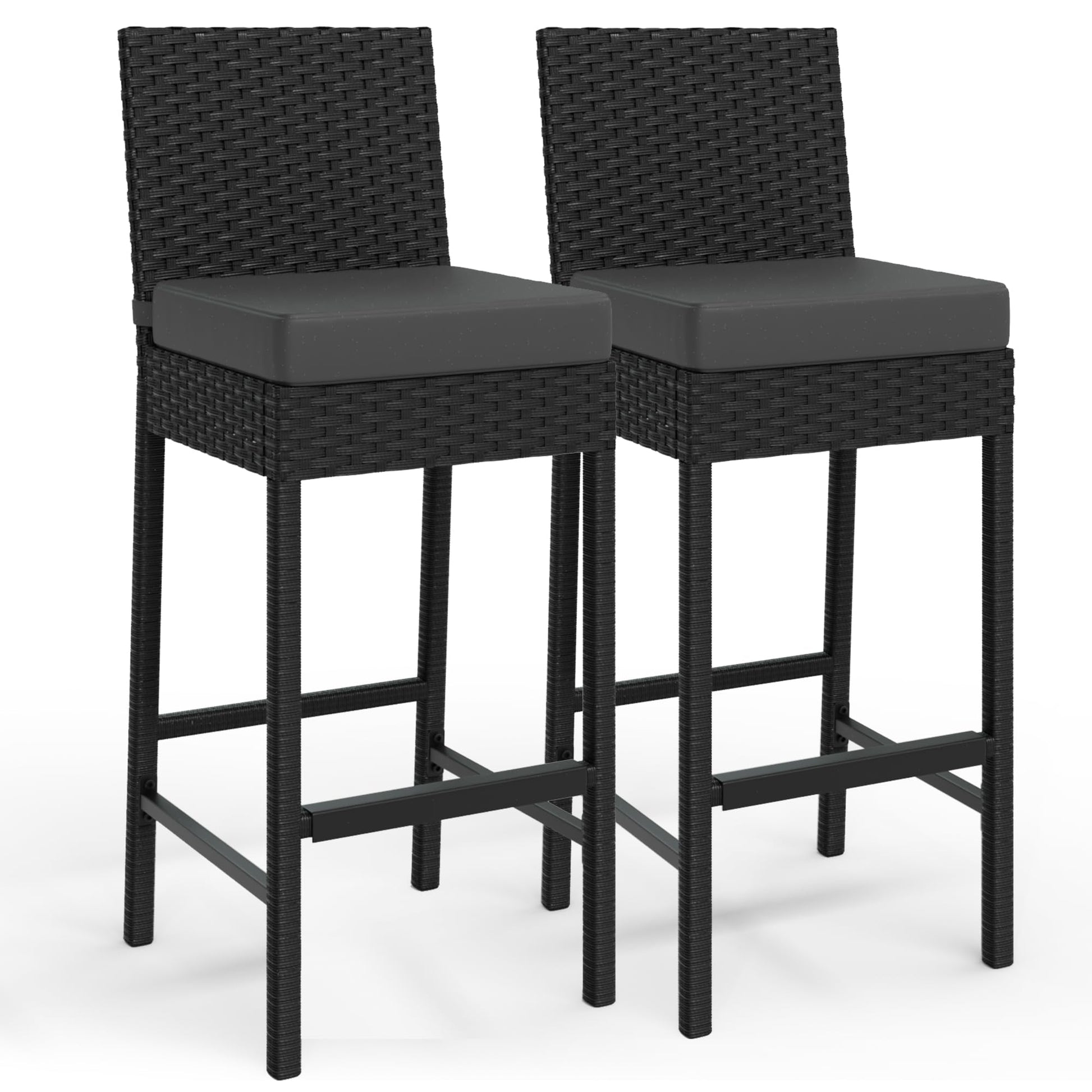 Garvee Wicker Set di 2 sgabelli da bar per esterni ergonomici e robusti in rattan PE e struttura in acciaio per balcone e giardino 16x17,7x40,7 pollici Nero