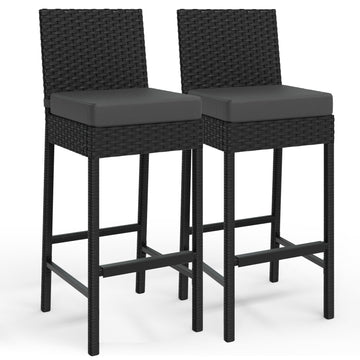 Garvee Wicker Set di 2 sgabelli da bar per esterni ergonomici e robusti in rattan PE e struttura in acciaio per balcone e giardino 16x17,7x40,7 pollici Nero