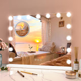 Garvee Specchio Trucco Vanity 58,4x45,7 cm con 15 LED Dimmerabili, 3x Ingrandimento, Alluminio Bianco, 3 Modalità Colore, USB, Touch, Da Tavolo o Parete