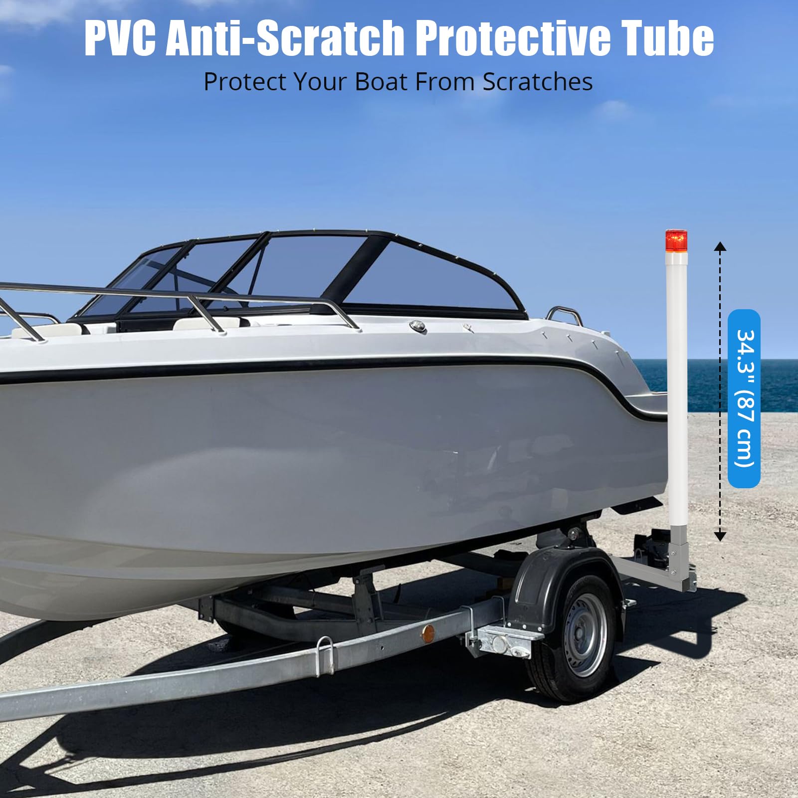 Guida for rimorchio per barche Garvee regolabile da 40 pollici con luci a LED, acciaio zincato antiruggine, per barche da sci, da pesca e a vela, montaggio flessibile, protezione in PVC, 46 pollici, nero