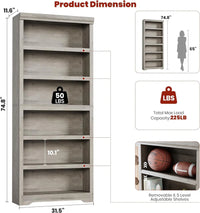 Garvee Libreria a 6 Ripiani Alta Regolabile Design Antiscivolo MDF Robusto Stile Rustico Grigia per Casa e Ufficio 191 cm