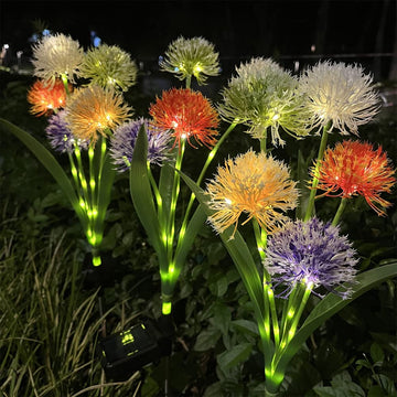 Garvee Confezione da 2 luci solari da giardino, LED a 5 teste a forma di dente di leone, bianco caldo, IP65 impermeabile, illuminazione per esterni, illuminazione per vialetti