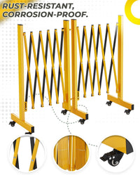 Barriera di sicurezza in metallo Garvee, estensibile, pieghevole, da 9 piedi, con ruote, in acciaio verniciato a polvere, per cantieri edili e magazzini, mobile, nera