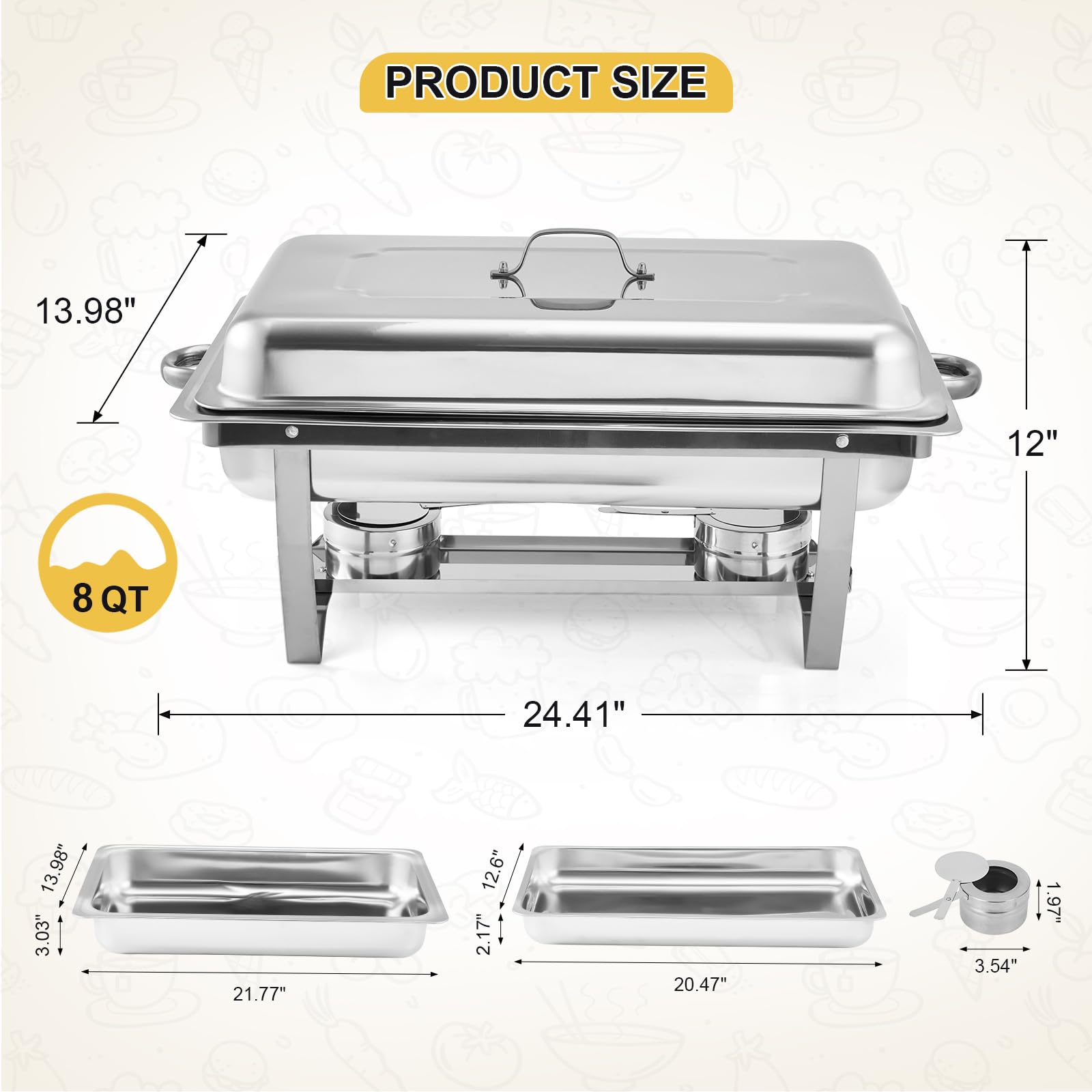 Garvee Set di scaldavivande da buffet 2x8 Qt in acciaio inossidabile con controllo della temperatura per feste e catering, telaio pieghevole, argento
