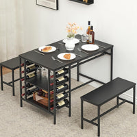 Set da pranzo Garvee per 4 persone con portabottiglie, spazio di archiviazione, metallo e legno, salvaspazio, robusto, stanze piccole