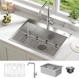 Garvee 61x46x23cm Lavello da Incasso Vasca Singola in Acciaio Inox Spazzolato con Accessori Completi per Cucina e Bar - Argento