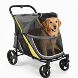 Garvee Passeggino per Cani Grandi e Medi, Telaio in Alluminio, Freno a Pedale, Tessuto Traspirante, Ruote Tutto Terreno, 110x70x107 cm, Nero - Gray And Black