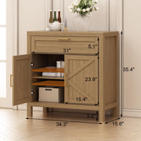 Credenza Garvee Buffet con contenitore, stile country moderno, 2 ante, ripiano regolabile, MDF P2, maniglie dorate, soggiorno, cucina, 87,9 cm di larghezza x 90 cm di altezza, color legno