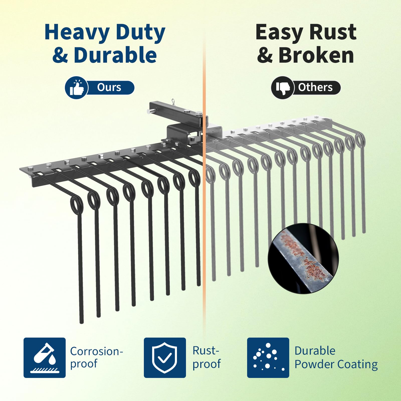 Garvee Rastrello Per Paglia Di Pino 60" Heavy-Duty, 21 Denti, Gancio Ricevitore 2" In Acciaio, Giallo, Per Trattori Da Giardino E UTV