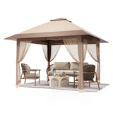 Gazebo Garvee Pop Up 13x13 ft con Zanzariera, Tela Oxford Resistente, Doppio Tetto Ventilato, Struttura in Metallo Antiruggine, Altezza Regolabile, Tenda da Giardino
