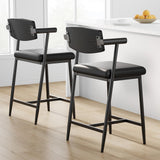 Set Garvee 2 Sgabelli da Bar con Braccioli Altezza Contro 66 cm, Seduta Ampia, Schienale in Legno, Struttura in Metallo Nero Retrò, Poggiapiedi, Facile Montaggio, Cucina e Isola - Nero Retro