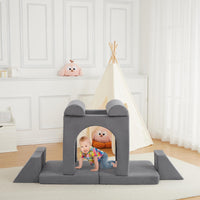 Divano modulare per bambini Garvee 10 pezzi, divano trasformabile in schiuma, microsuede di lusso, grigio scuro, gioco creativo nella cameretta dei bambini