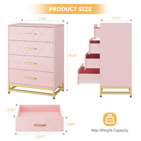 Cassettiera per camera da letto Garvee con 4 cassetti, maniglie in metallo, rosa, legno, viola in metallo robuste, salvaspazio, per soggiorno e ufficio
