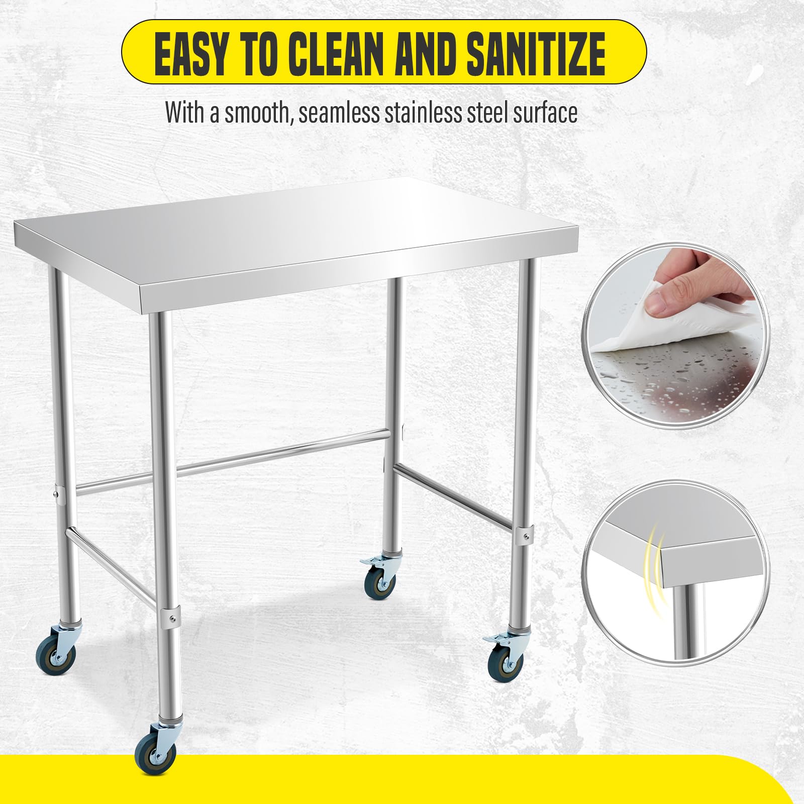 Tavolo da lavoro in acciaio inossidabile Garvee 36x24 pollici Design robusto Base aperta Mobile e fisso per cucina e ristorante Argento