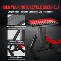 Supporto di sollevamento idraulico per moto da cross Garvee, capacità di 440 libbre, altezza regolabile, acciaio, gomma antiscivolo, per officina e garage
