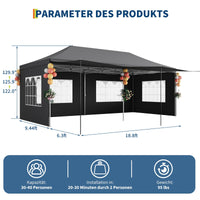 Gazebo 3x6M pieghevole Garvee Heavy Duty tenda a baldacchino con 6 pannelli laterali rimovibili per feste commerciali, altezza regolabile, grigio