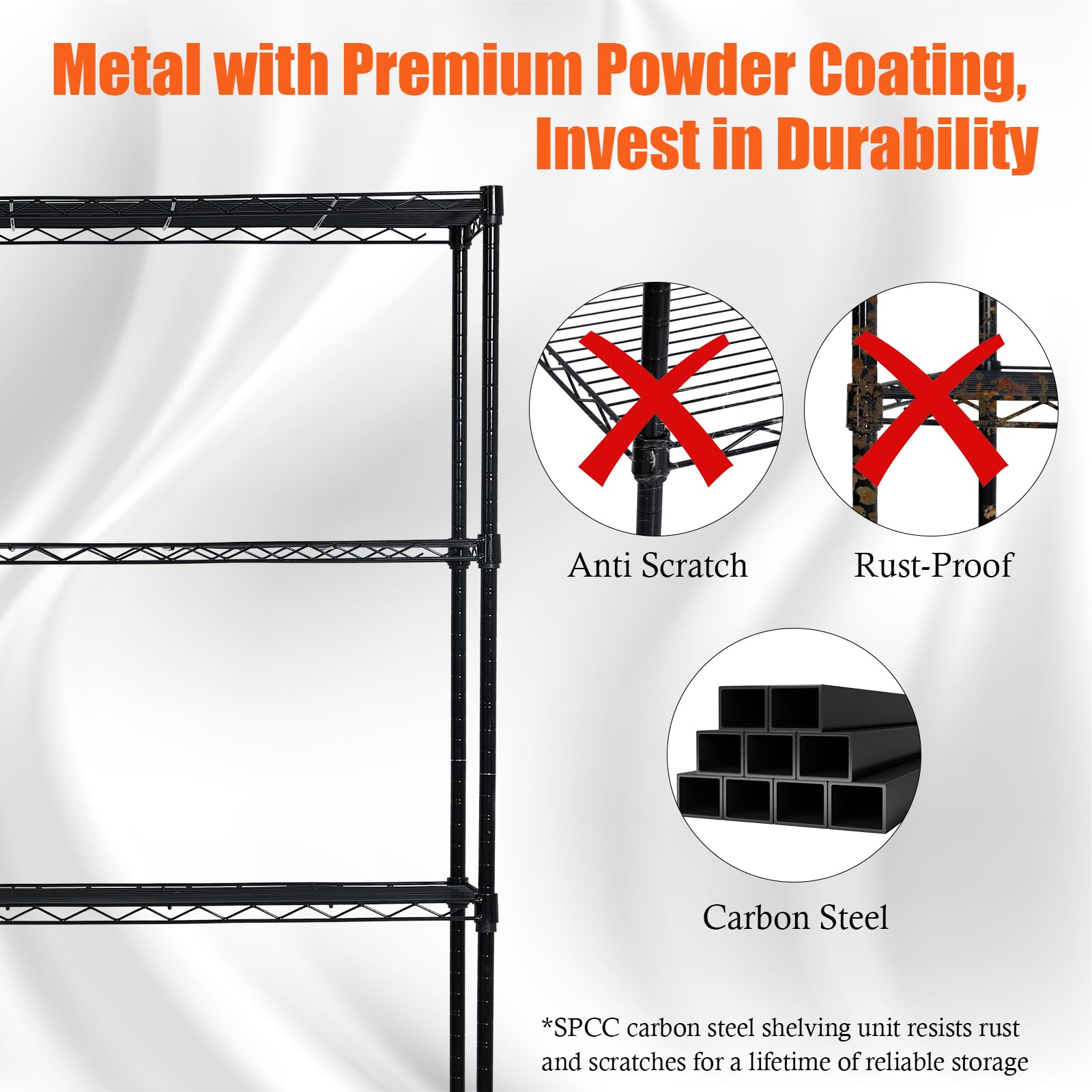 Scaffalatura Garvee a 4 ripiani per carichi pesanti con ruote, ripiani regolabili per cucina e garage, 60x18x72 pollici, acciaio SPCC verniciato a polvere
