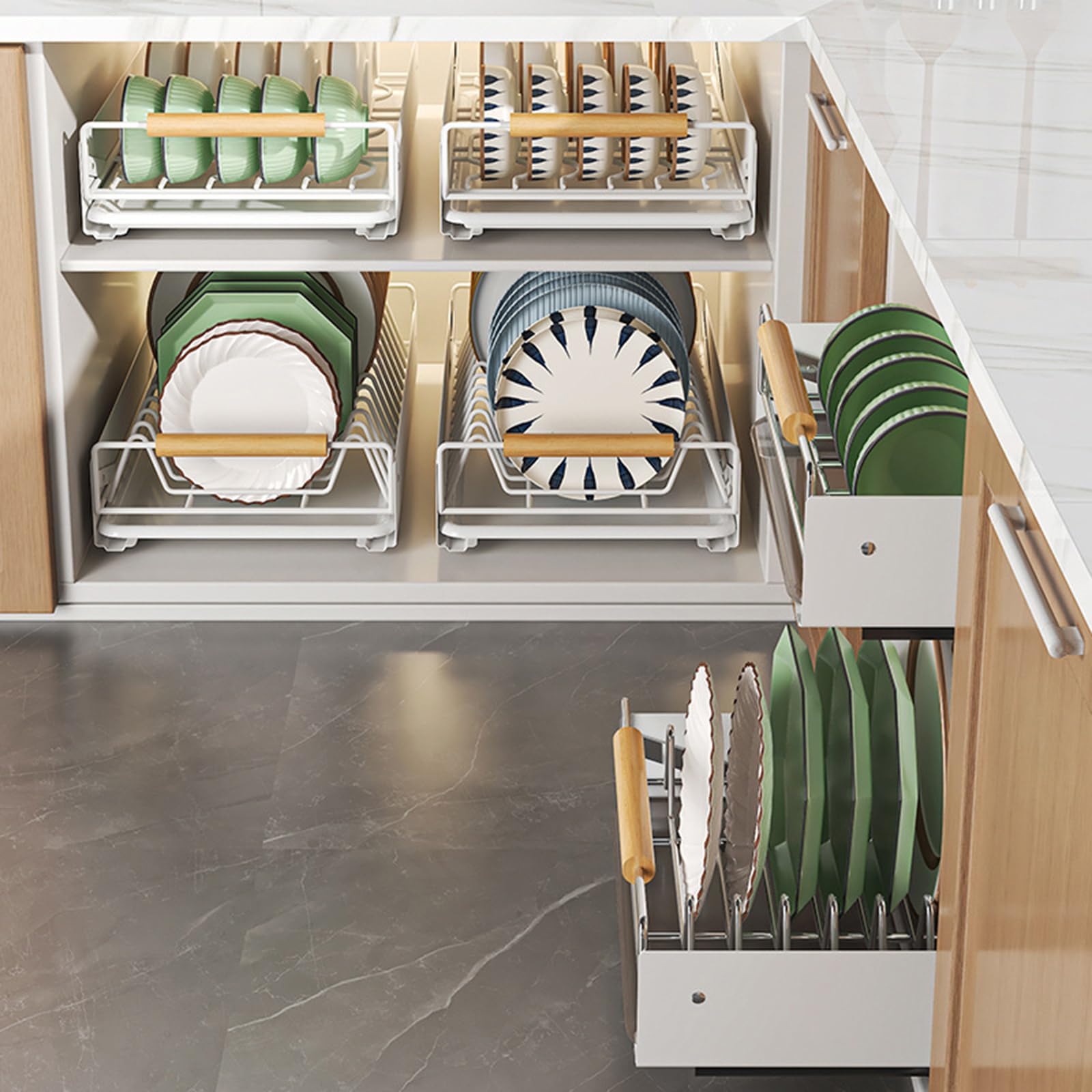 Garvee Organizer estensibile per mobili da cucina con chiusura adesiva, robusto acciaio al carbonio per cucina e bagno, bianco, taglia unica
