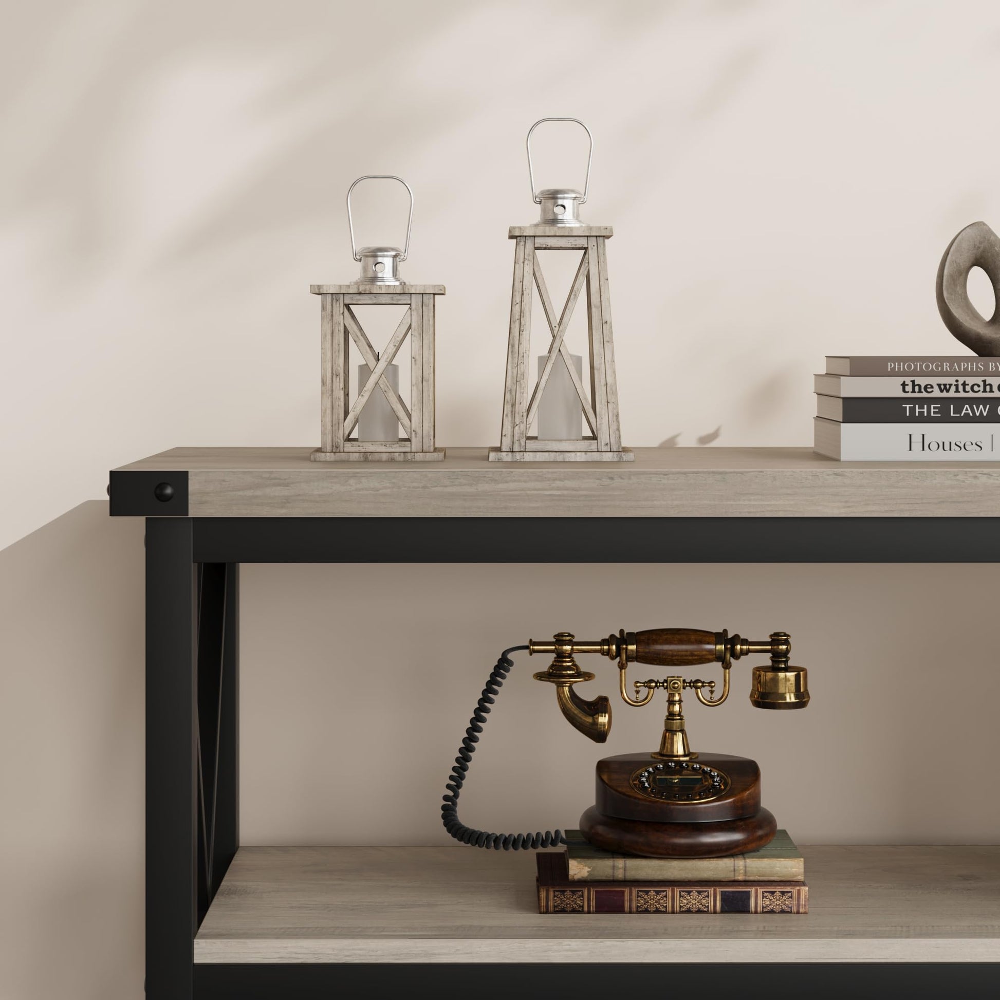 Tavolo consolle lungo industriale Garvee da 47" a 3 livelli con spazio di archiviazione per corridoio e soggiorno, marrone rustico