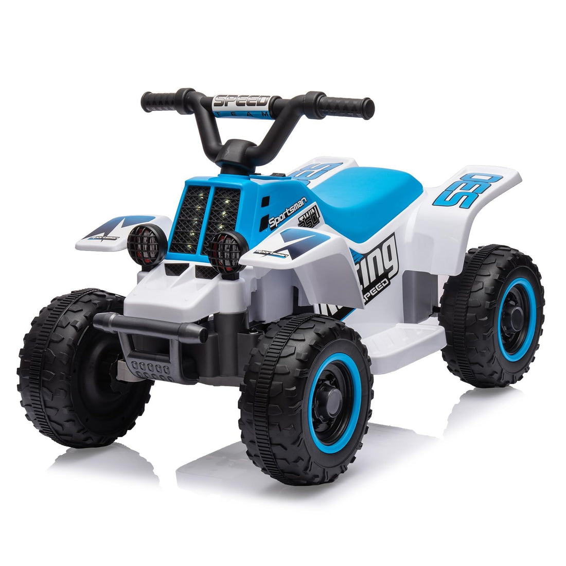 Quad elettrico per bambini Garvee 6V blu con musica a LED per una guida sicura a partire dai 3 anni, sia all'interno che all'esterno