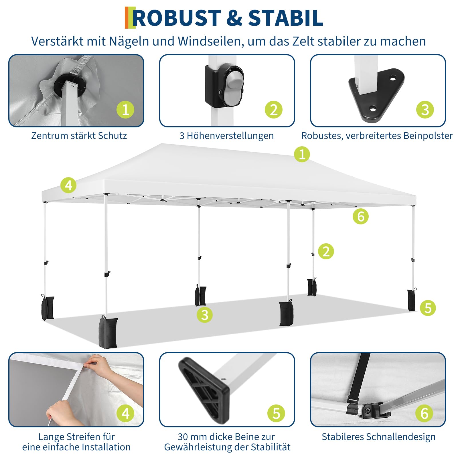 Gazebo 3x6M pop-up Garvee Heavy Duty tenda a baldacchino con 6 pannelli laterali rimovibili per feste commerciali, altezza regolabile, finestre trasparenti, nero