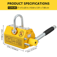 Sollevatore magnetico Garvee da 1320 libbre, magnete per impieghi gravosi con fattore di sicurezza 2,5 per industria e officina, permanente, piastre in acciaio, barre tonde
