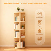 Libreria girevole a 4 ripiani Garvee in legno massello - Scaffale girevole a 360° per bambini e adulti, Ø39 cm, H129 cm, legno naturale