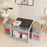 Garvee Set Tavolo e Sedie per Bambini 4 in 1, Tavolo Attività con Lavagna Doppia, Legno Sicuro, Ripiani Laterali, Bianco e Nero - Grigio
