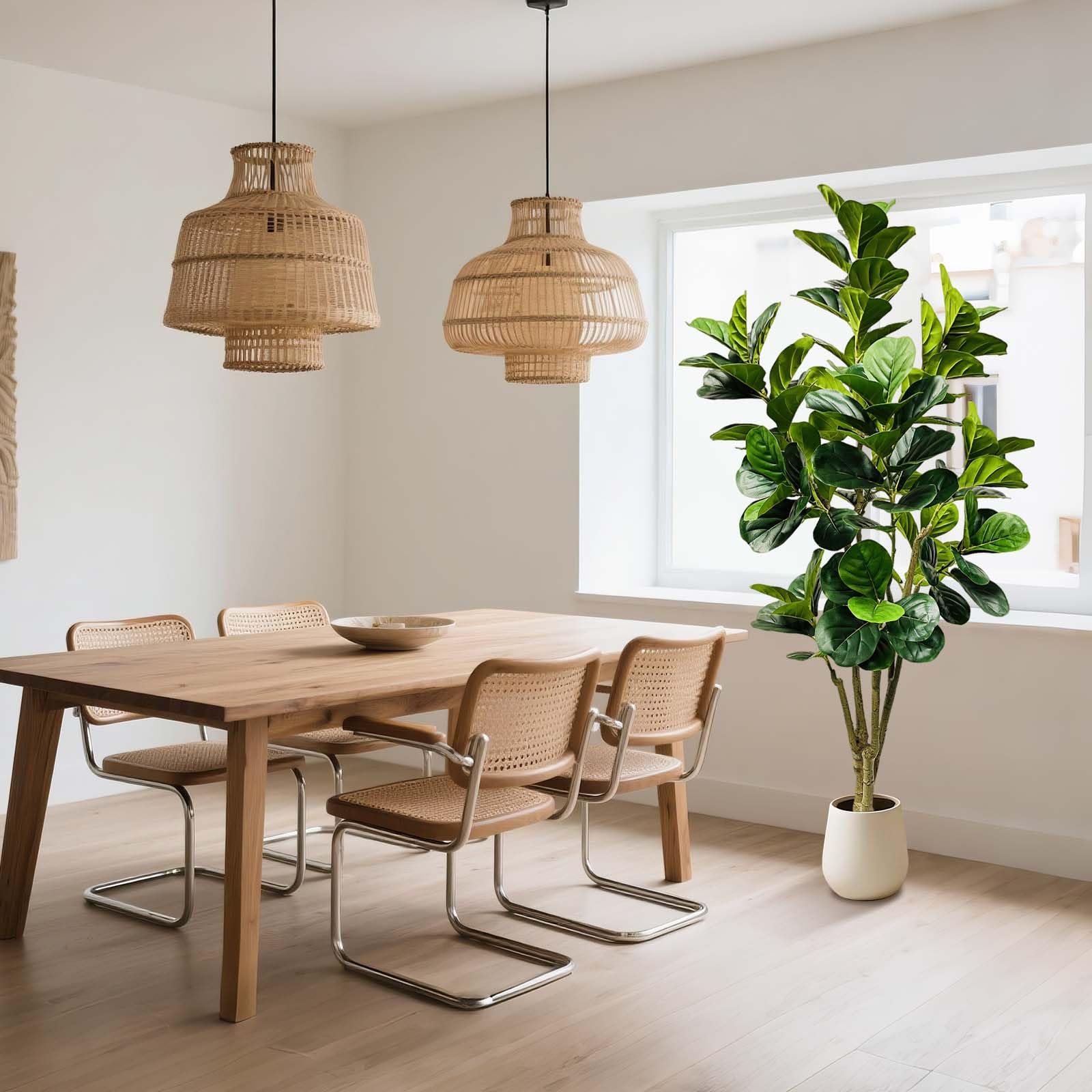Garvee Grande albero di Banyan artificiale 180 cm con decorazione in vaso bianco per uso interno ed esterno Verde